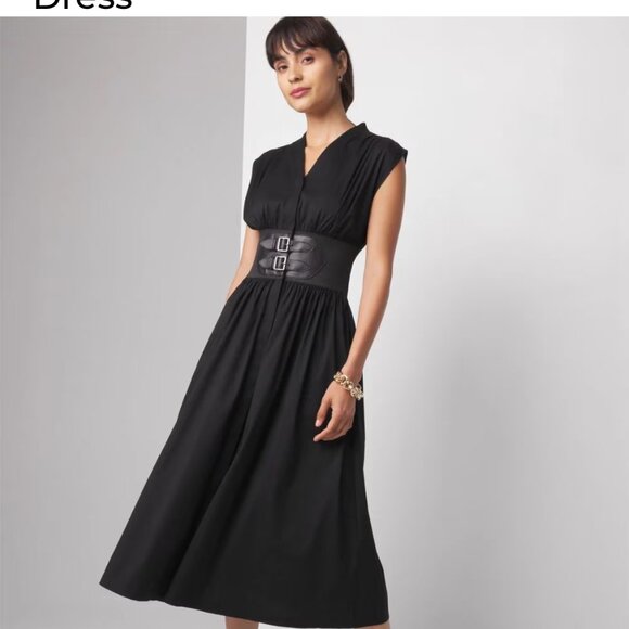 nwt white house black market belted poplin midi dress 2 4 6 8 - Picture 2 of 4